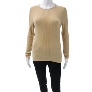 Lulu Bravo Womens Beige Cashmere Crewneck Pullover Sweater Long Sleeve Size S